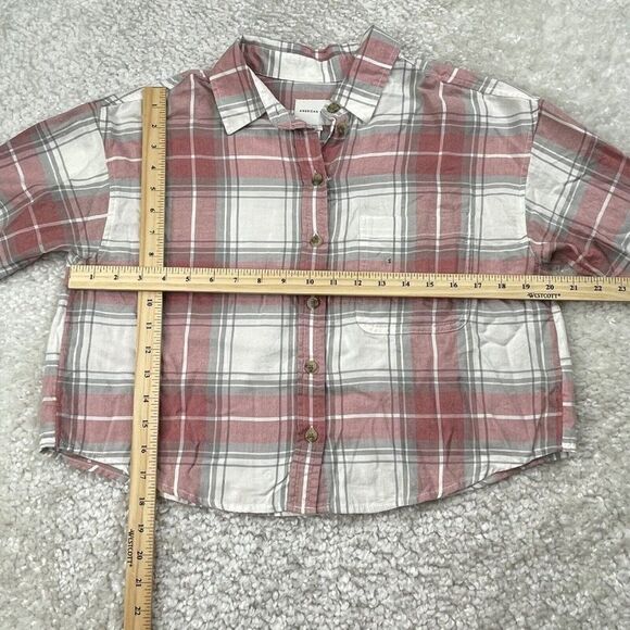 American Eagle Plaid Cropped Button Up Shirt Pink NEW - Picture 4 of 8
